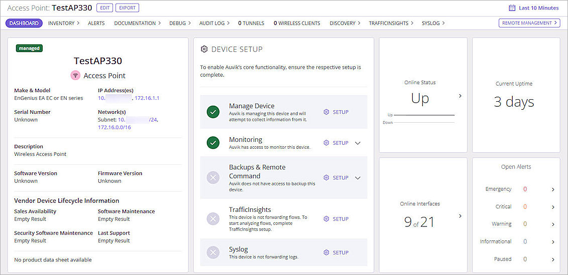 Screenshot of the Access Point details in Auvik